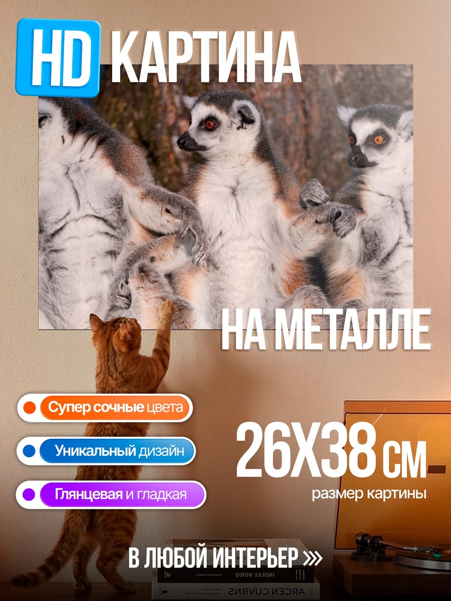 Картина на металле семья лемуров