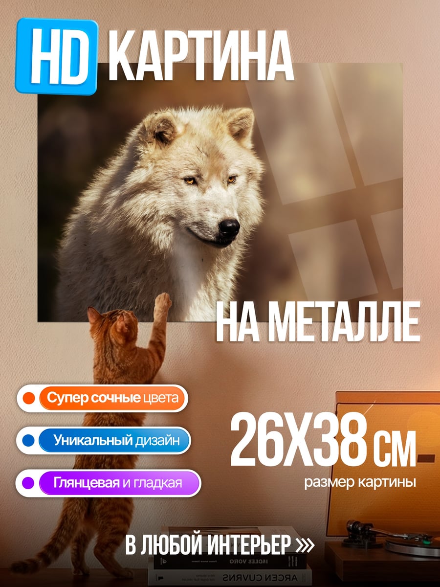 Картина на металле белый волк