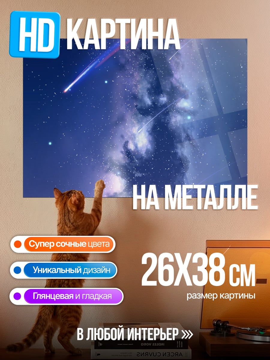 Картина на металле девушка под звездами