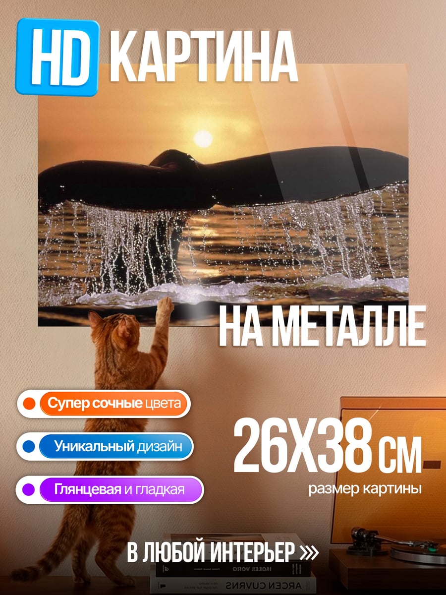 Картина на металле хвост кита закат