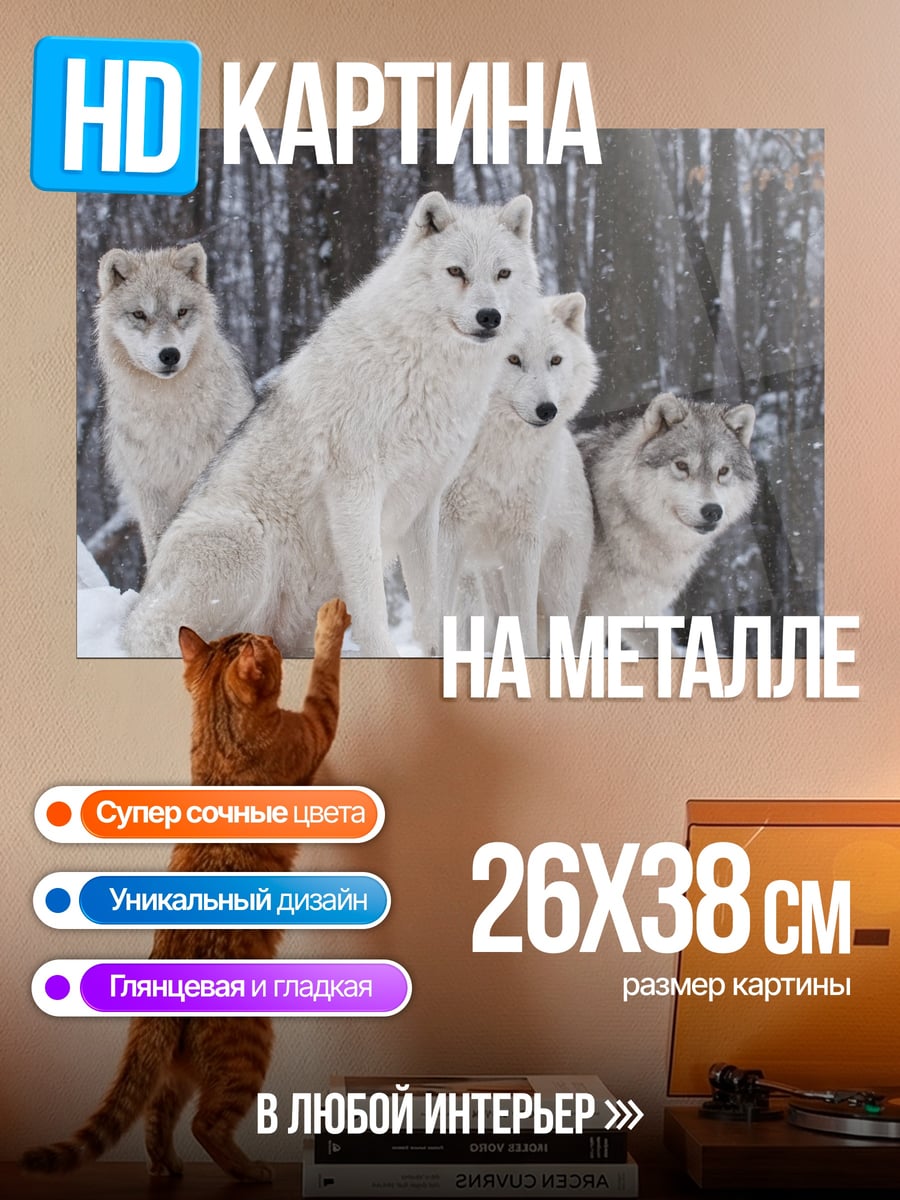 Картина на металле Стая белых волков