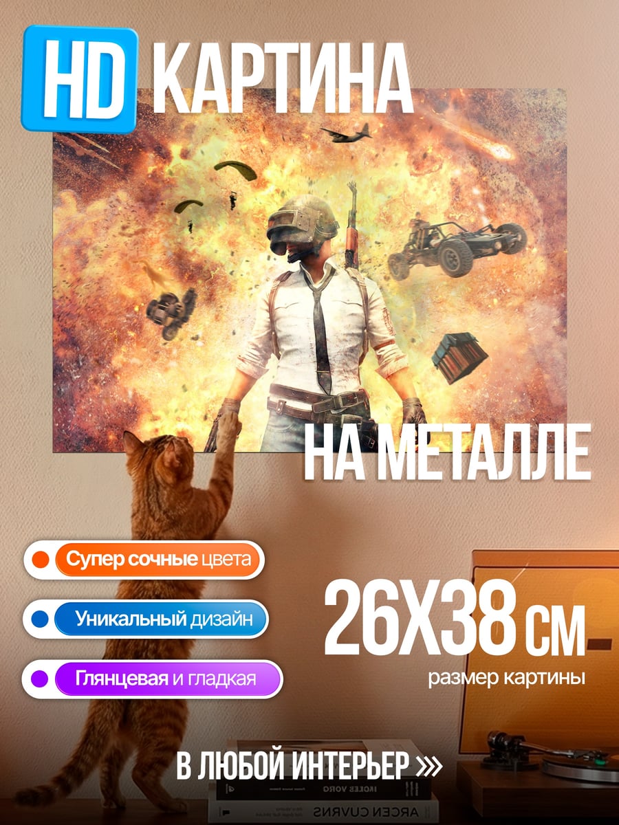 Картина на металле Игрок PUBG взрыв