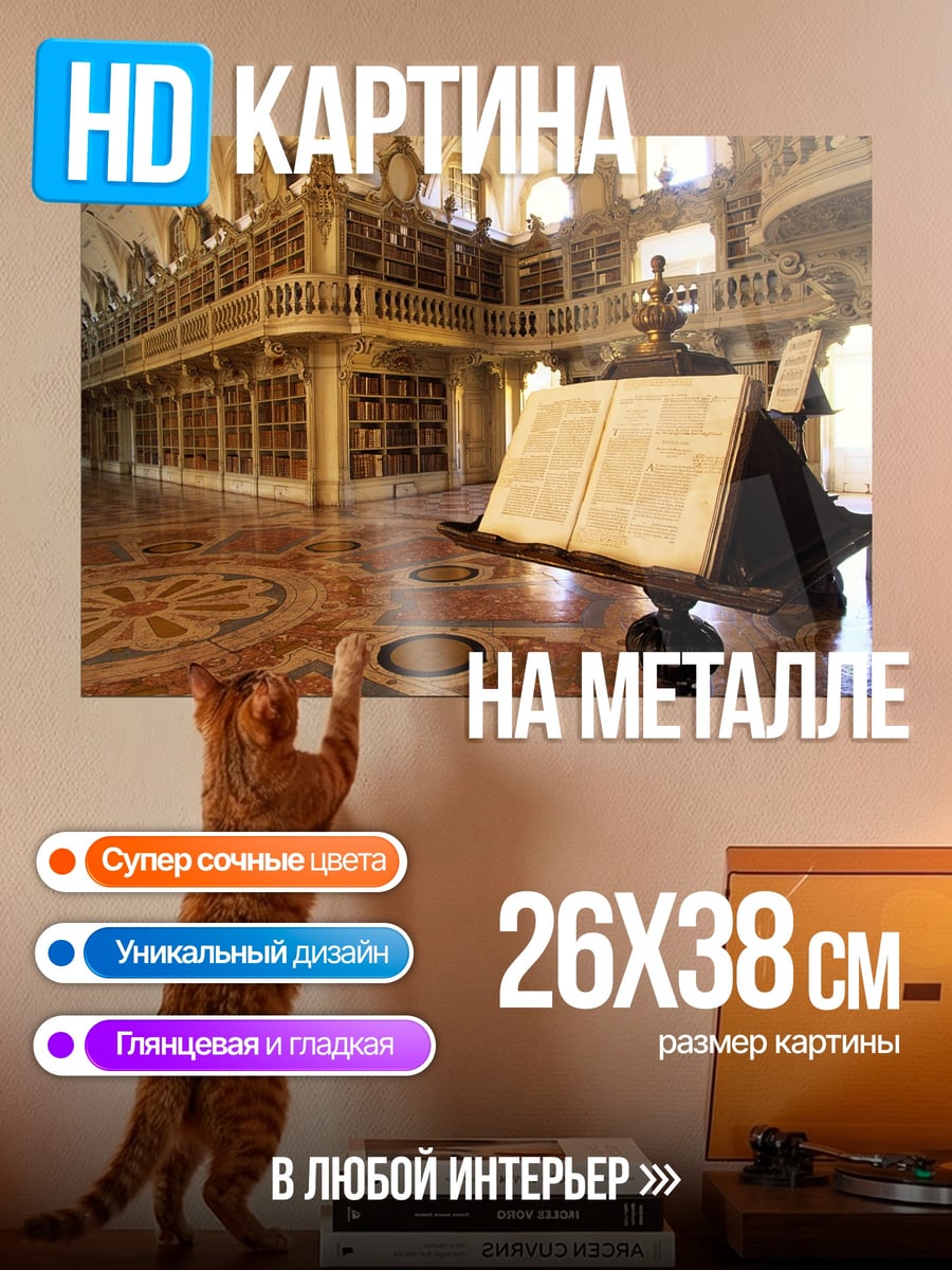 Картина на металле Старинная библиотека