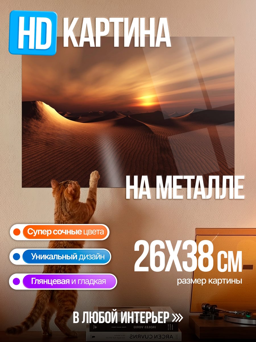 Картина на металле Пустыня закат лучи
