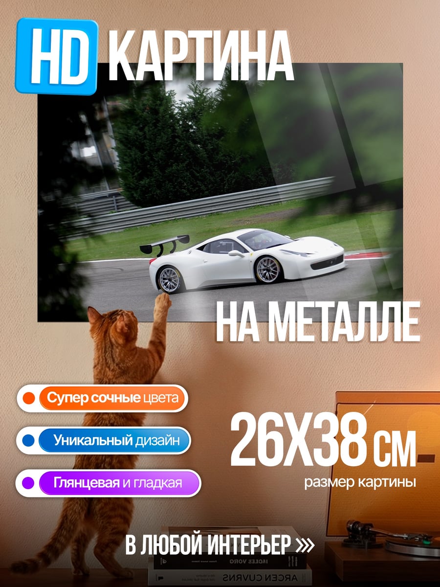 Картина на металле белый спорткар