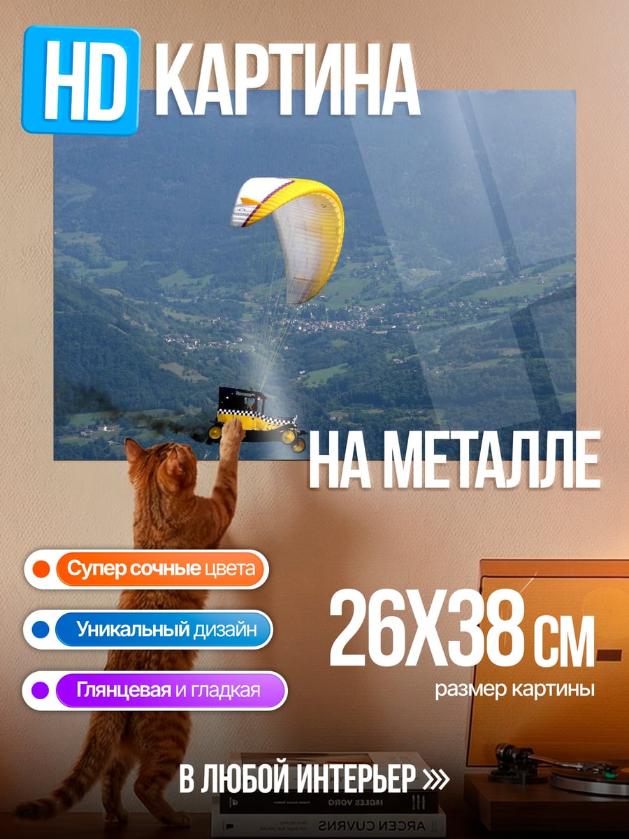Картина на металле машина параплан