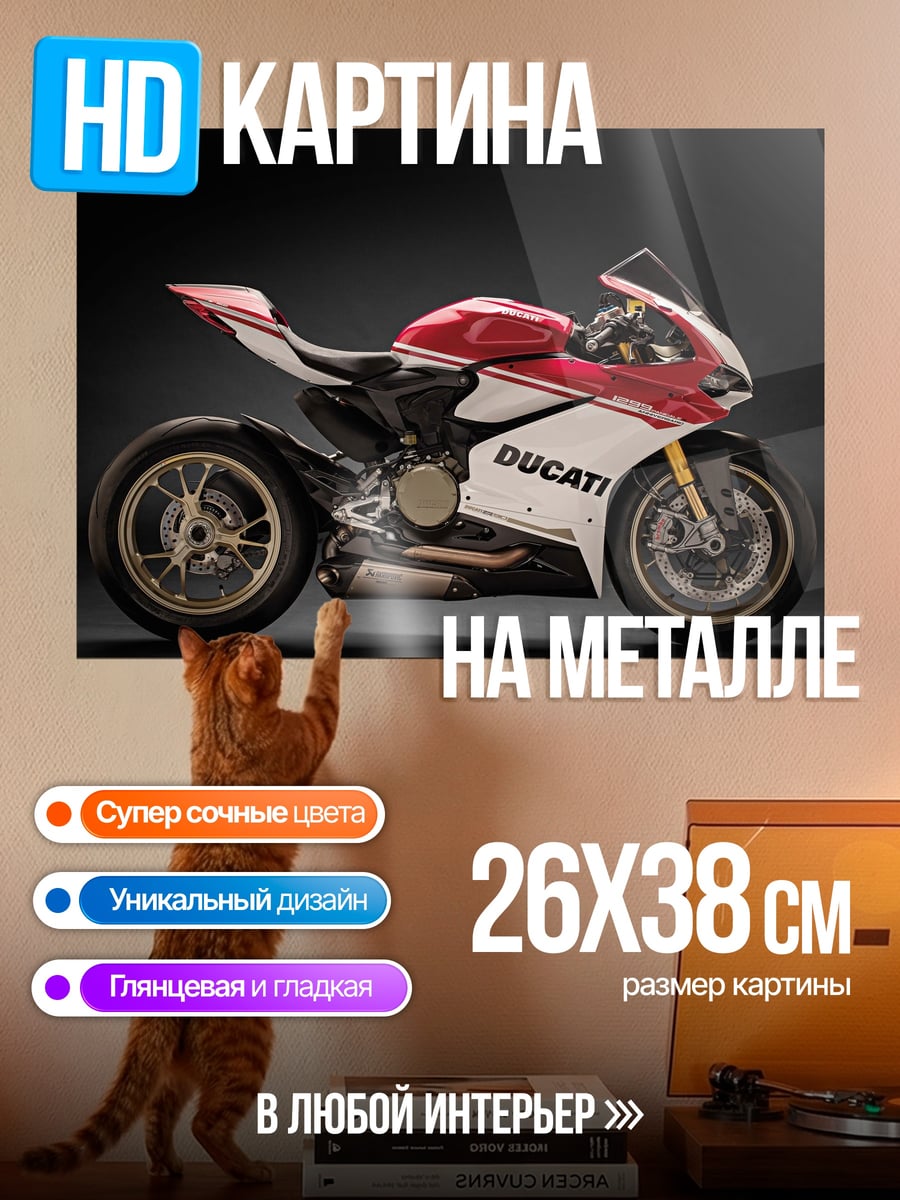 Картина на металле Красный Ducati мотоцикл