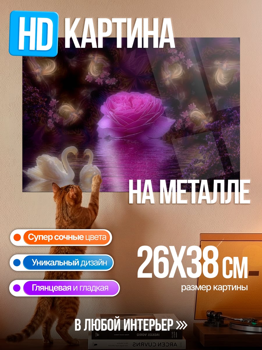 Картина на металле Лебеди в воде