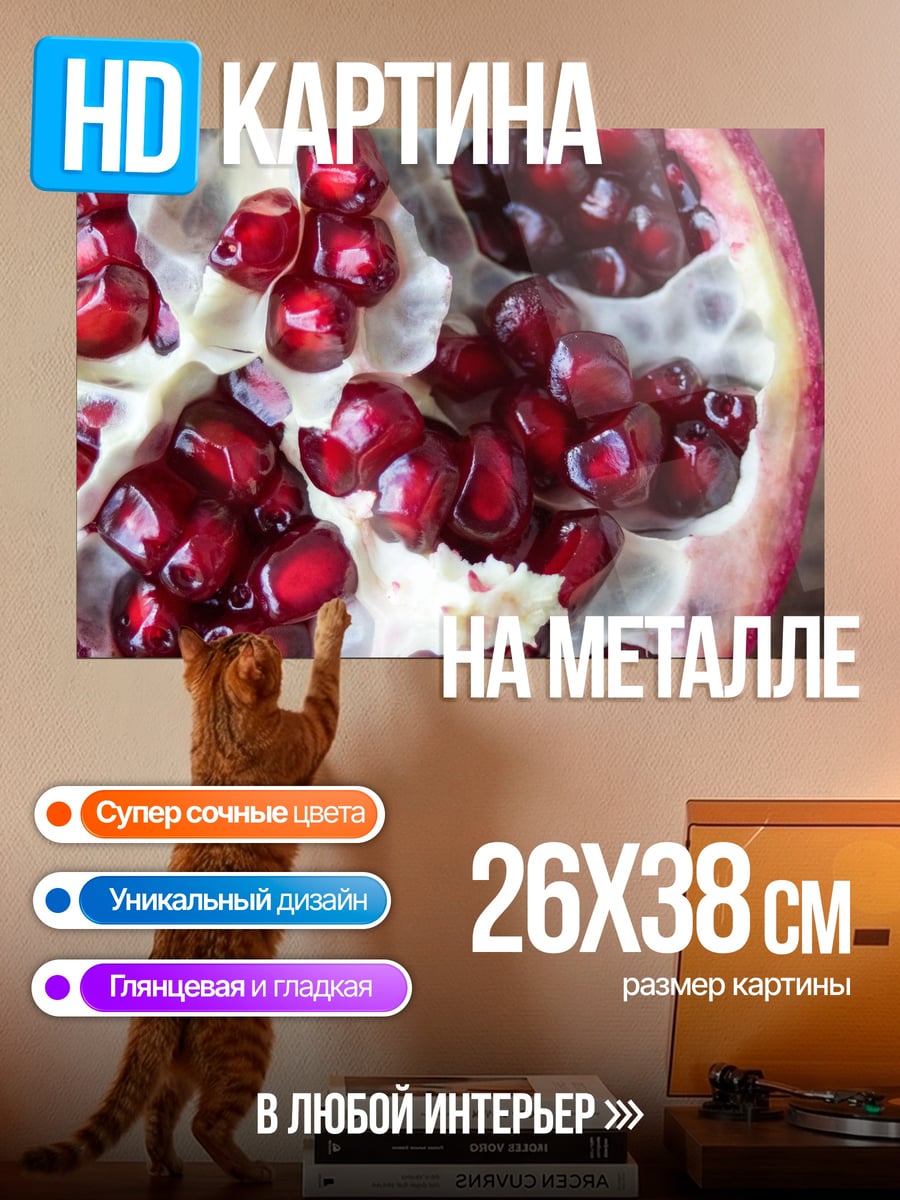 Картина на металле Зерна граната крупным планом