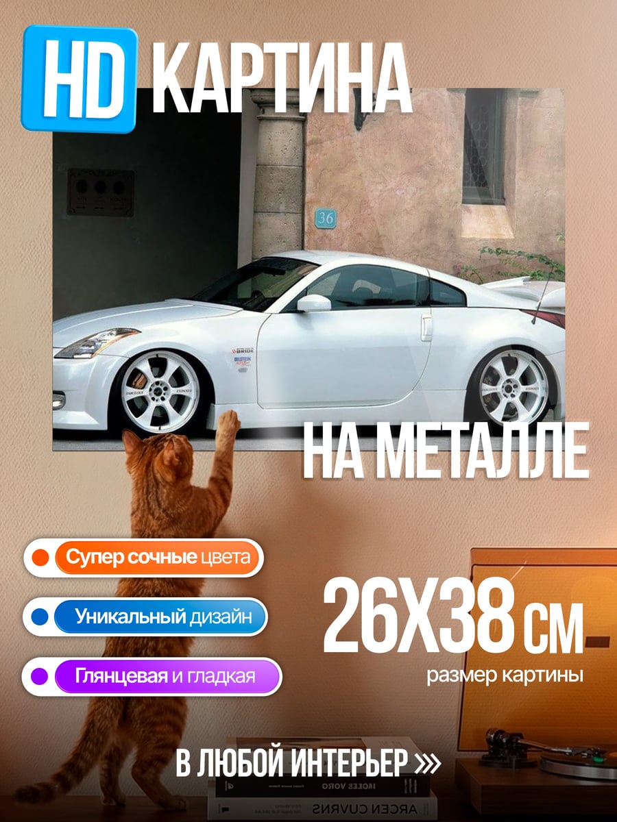 Картина на металле Белый спорткар