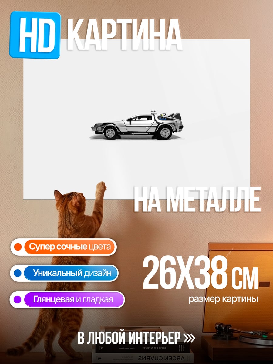 Картина на металле Машина времени DeLorean