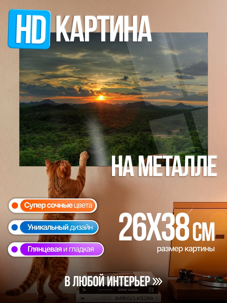 Картина на металле Закат в саванне