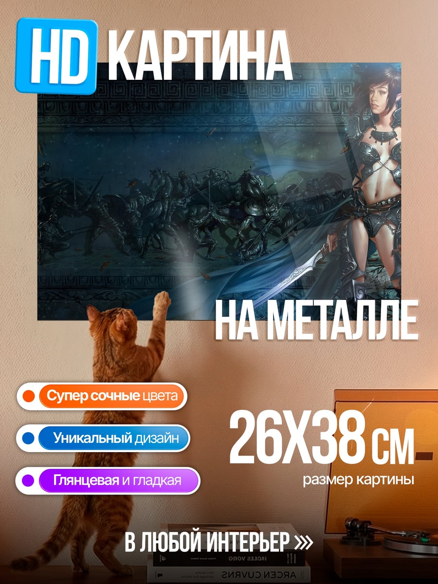 Картина на металле Воительница с мечом