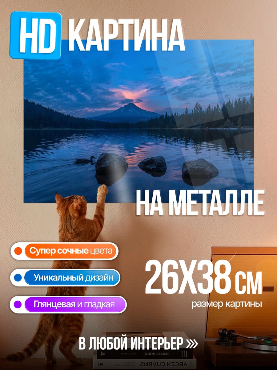 Картина на металле Озеро на закате