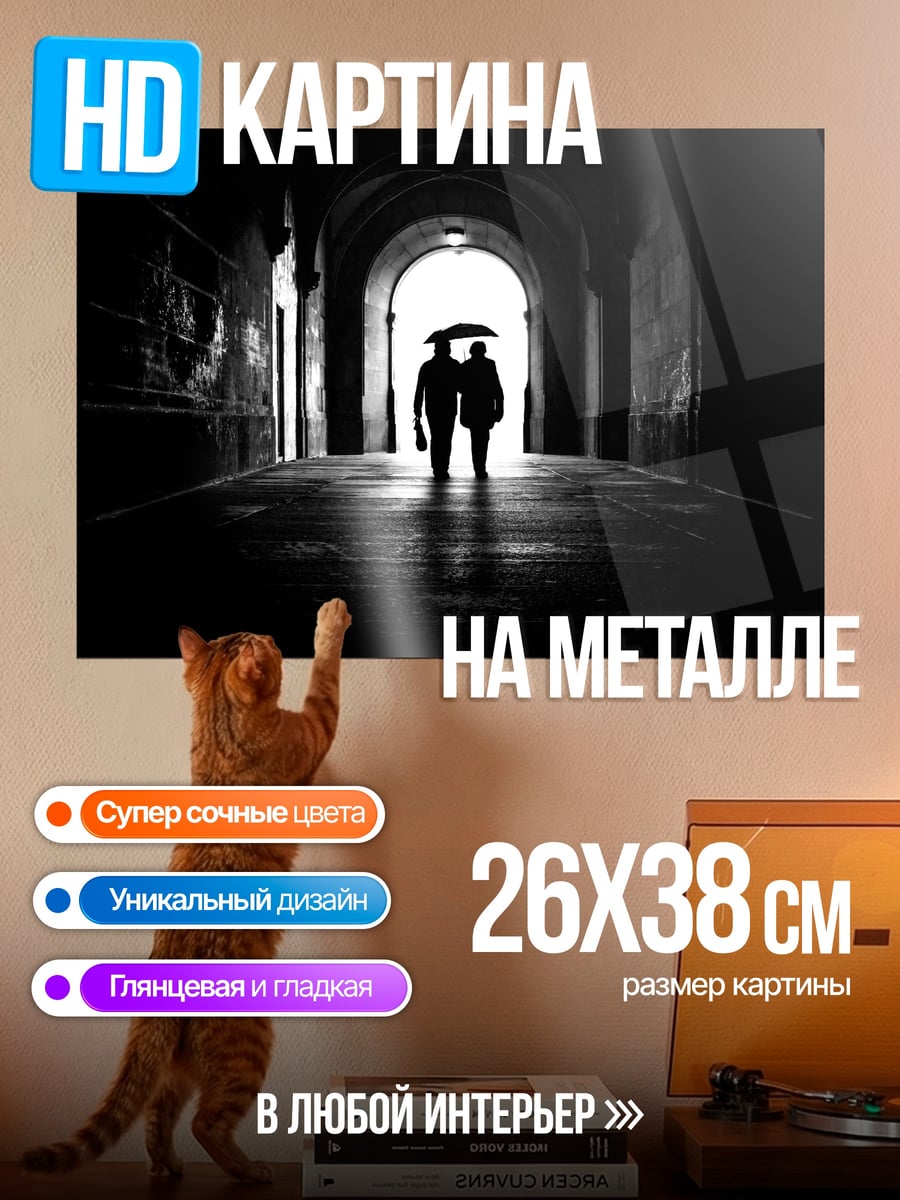 Картина на металле Пара под зонтом