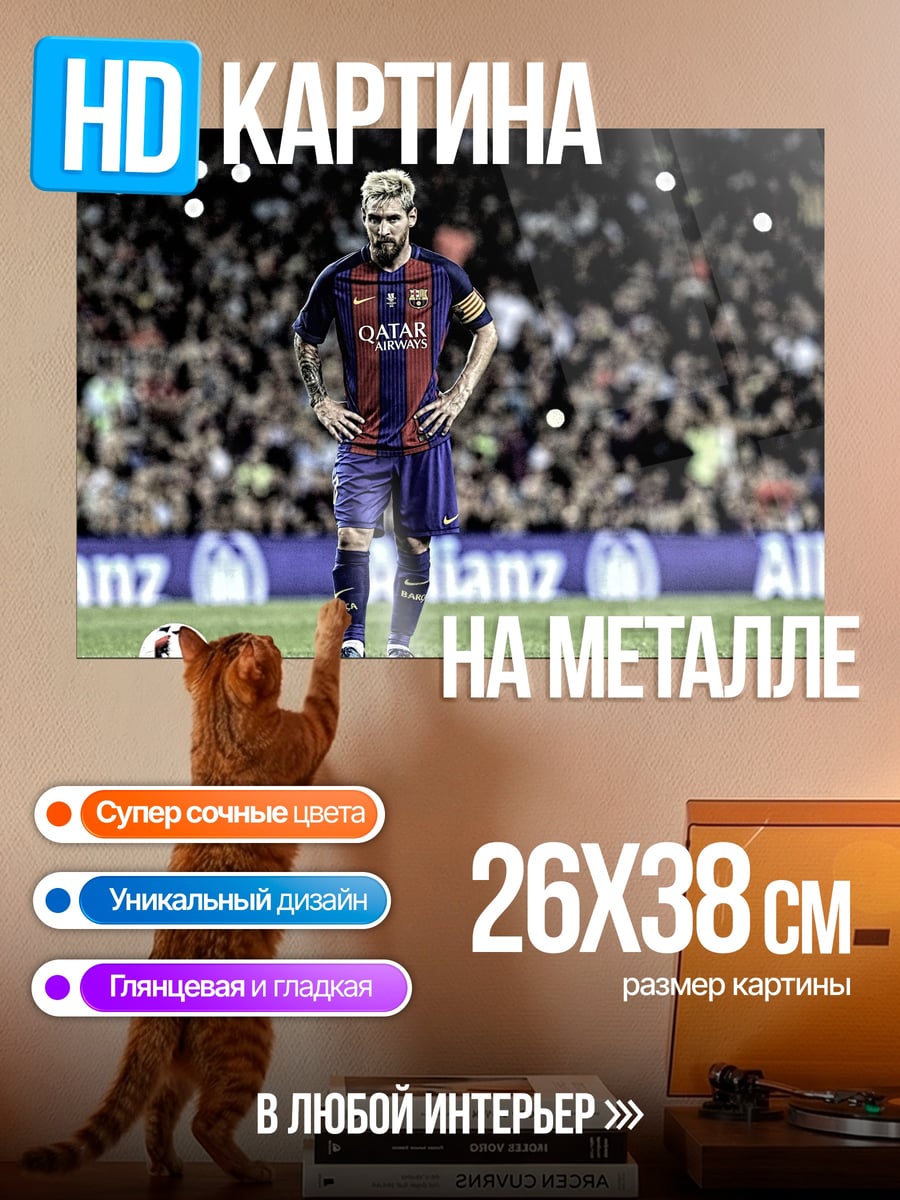 Картина на металле Футболист Месси на поле