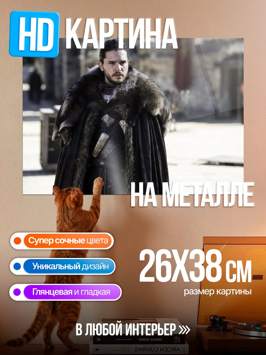 Картина на металле Джон Сноу в плаще