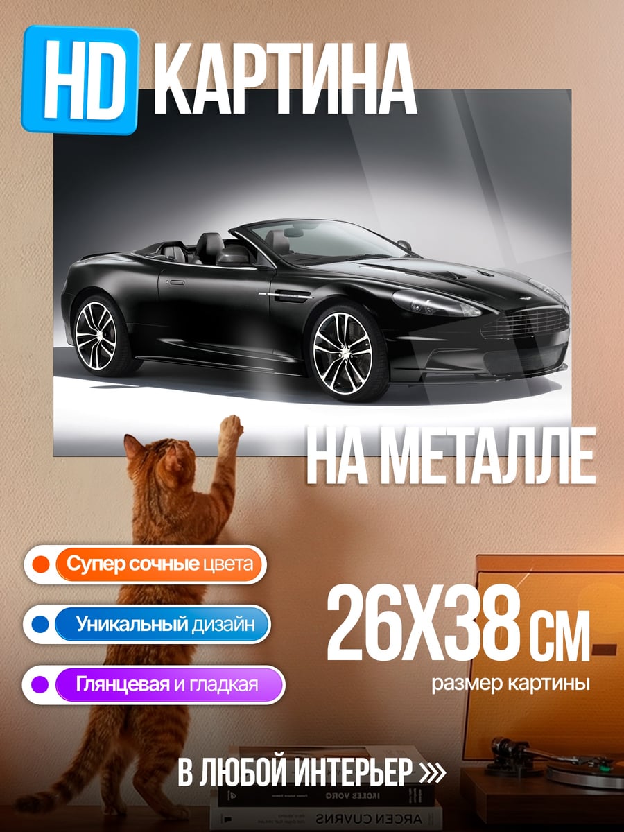 Картина на металле Черный кабриолет Aston Martin