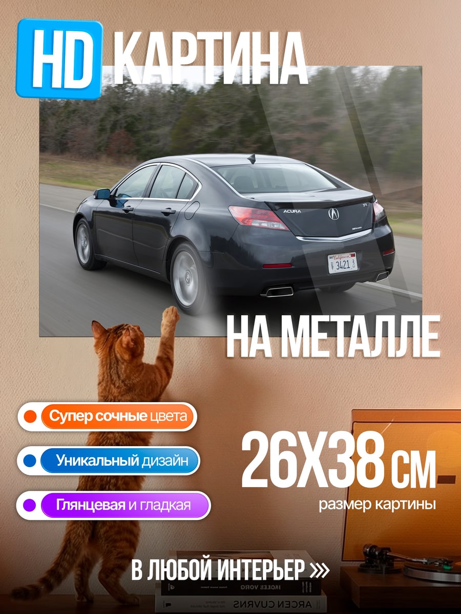 Картина на металле темный седан на дороге