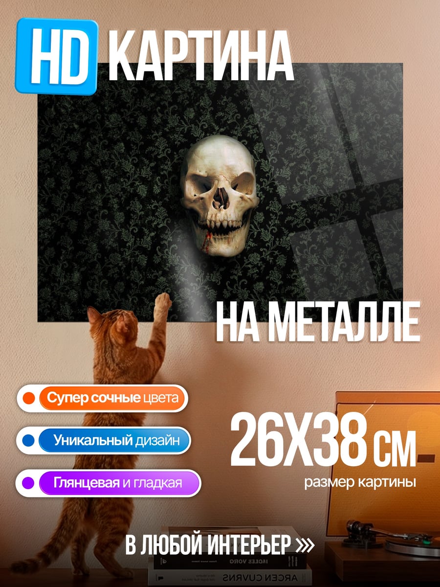 Картина на металле Череп на черном фоне