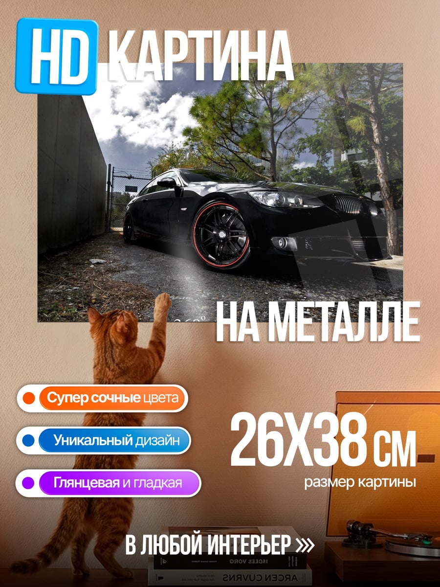 Картина на металле Черный спорткар