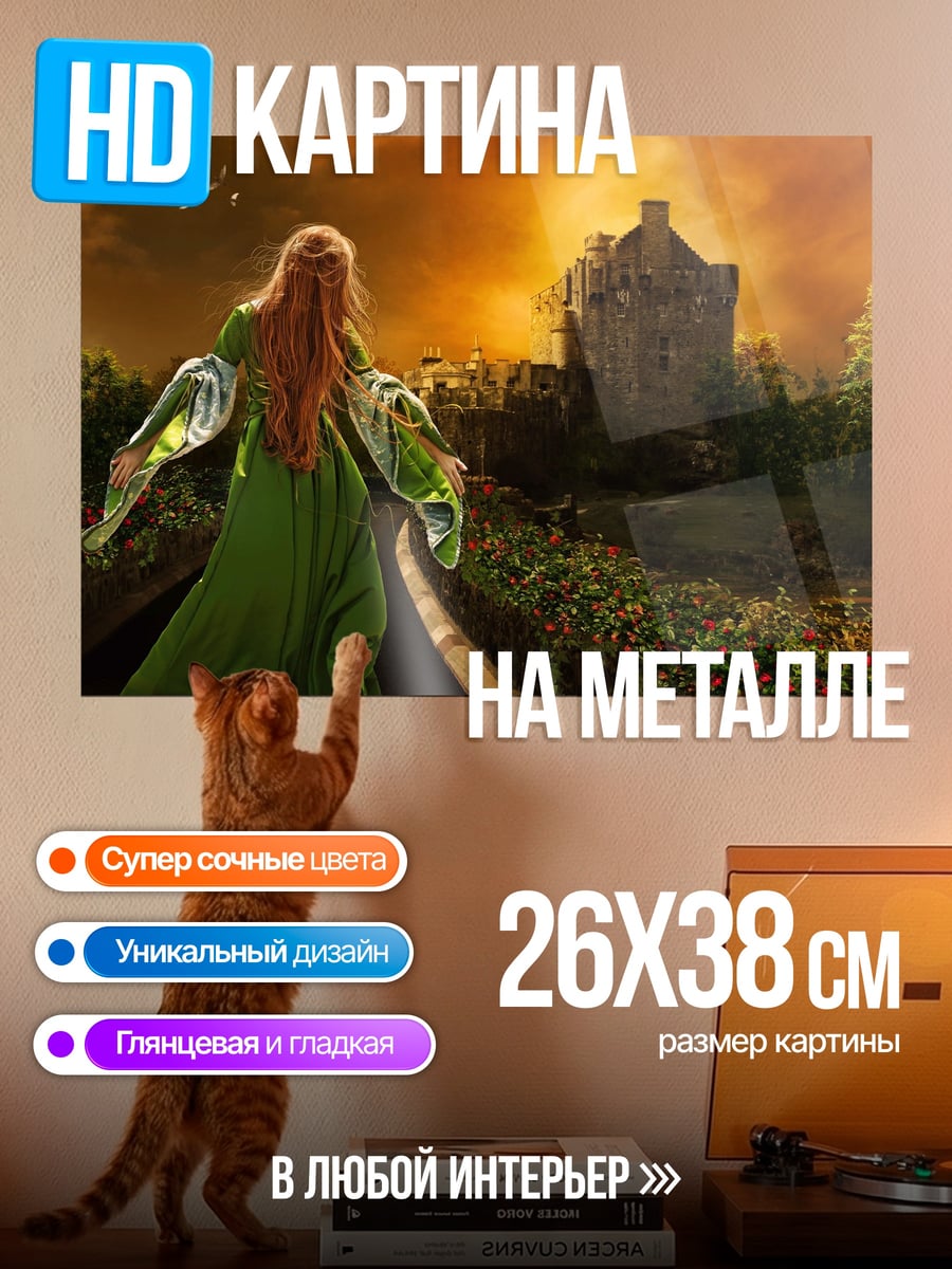 Картина на металле Девушка у замка