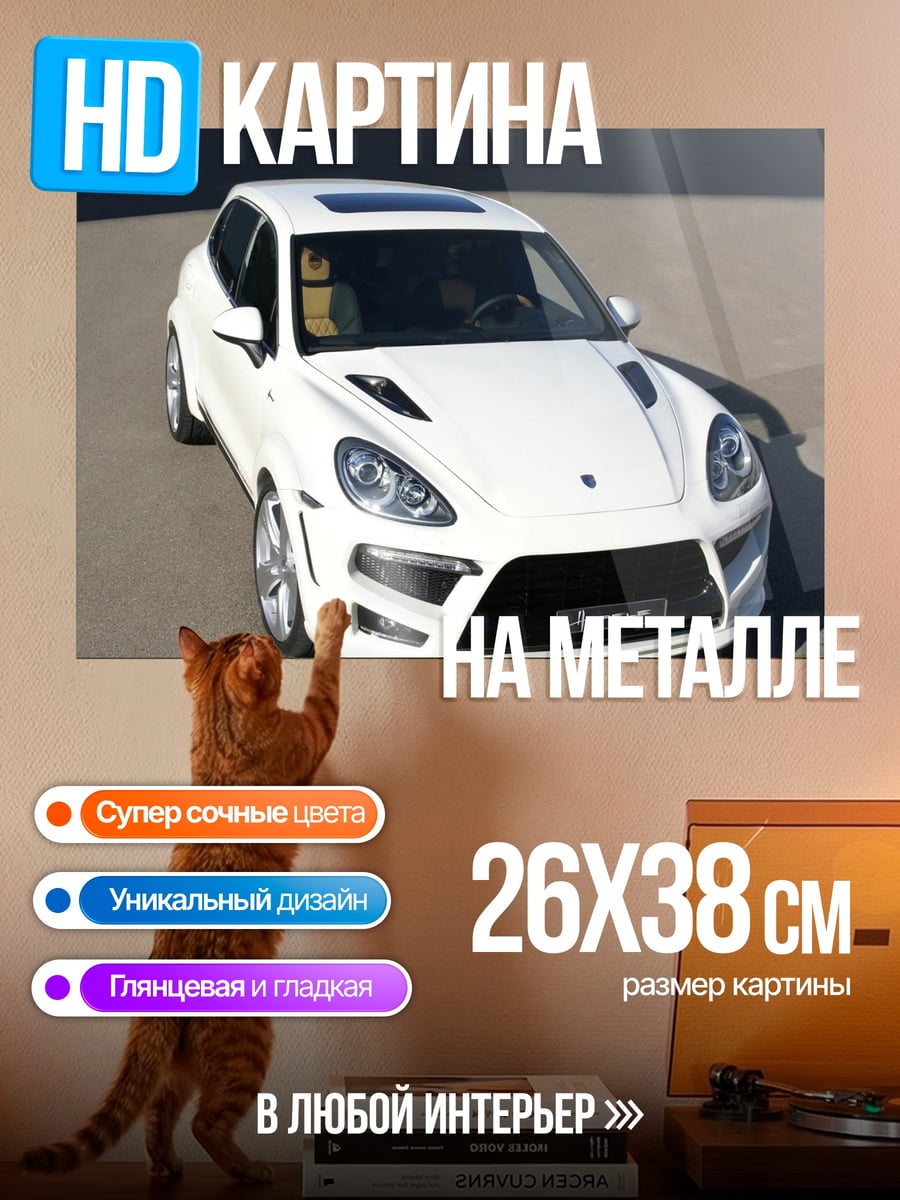 Картина на металле Белый Porsche Cayenne