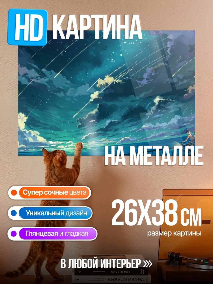 Картина на металле Девушка под звездным дождем