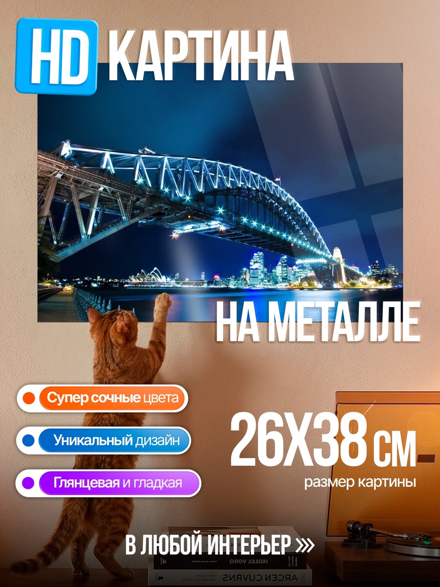Картина на металле Мост в ночи