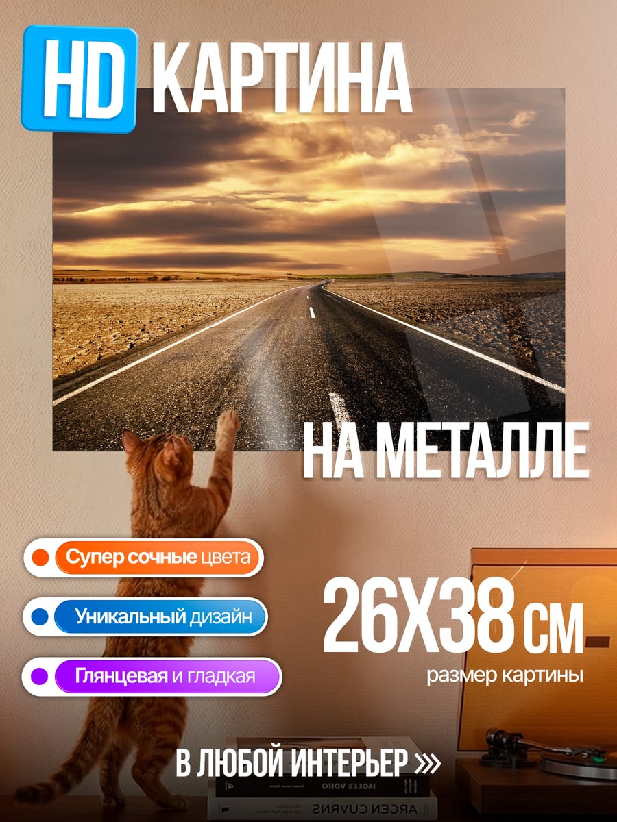 Картина на металле пустая дорога