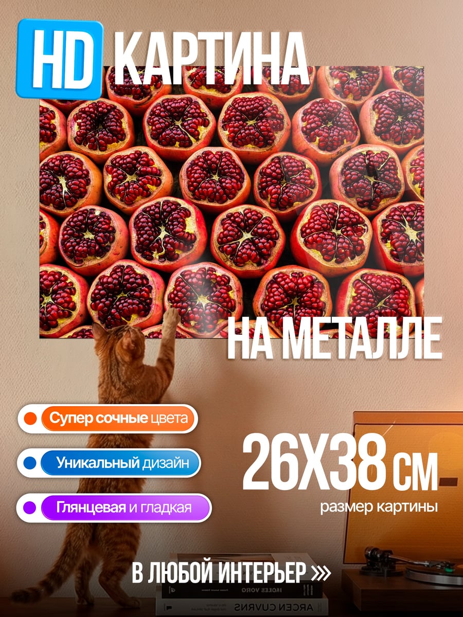 Картина на металле Спелые гранаты узор