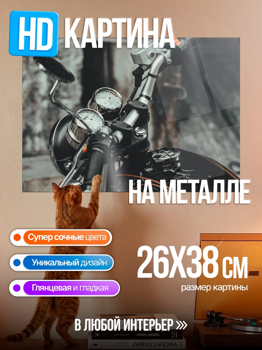 Картина на металле Классический мотоцикл хром