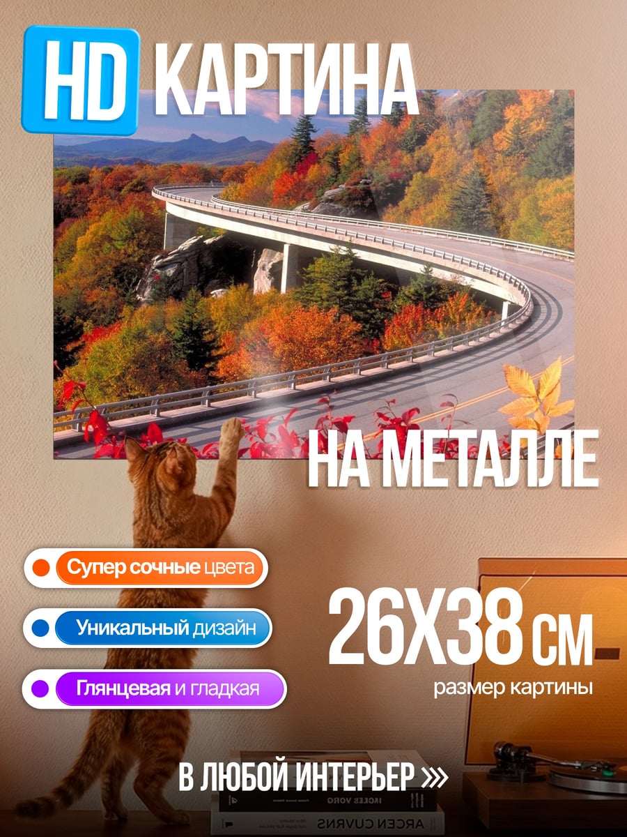 Картина на металле Осенняя дорога