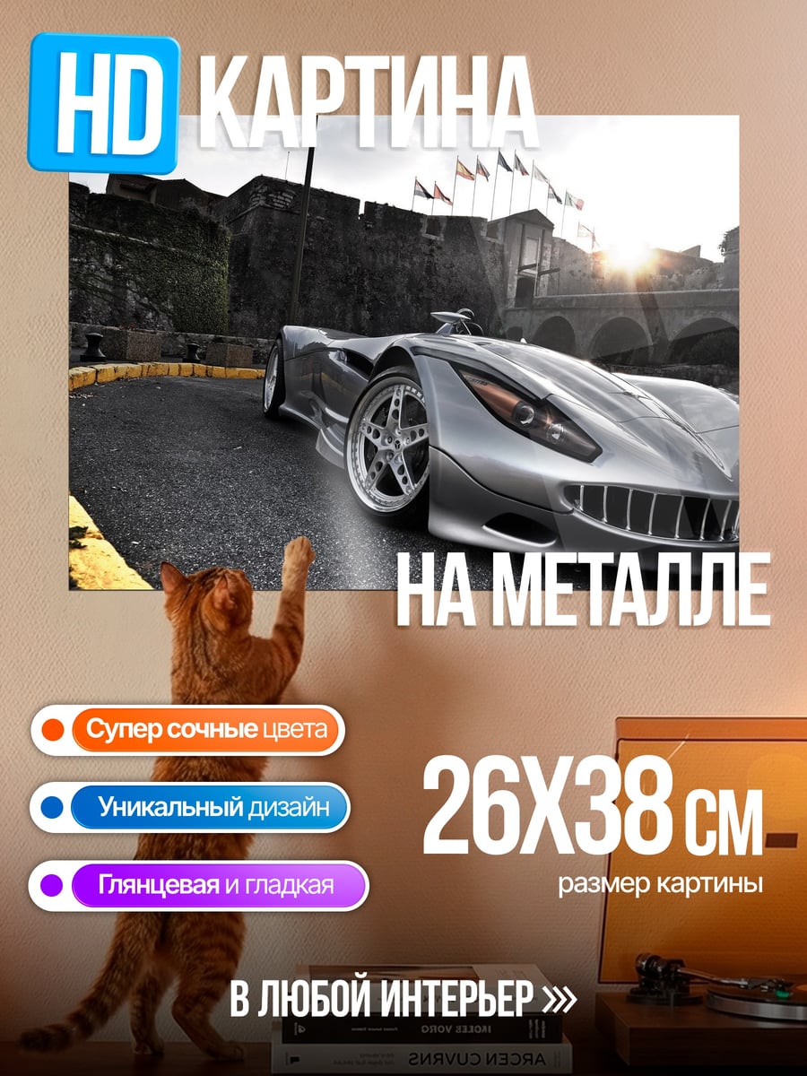 Картина на металле Футуристичный серебристый автомобиль