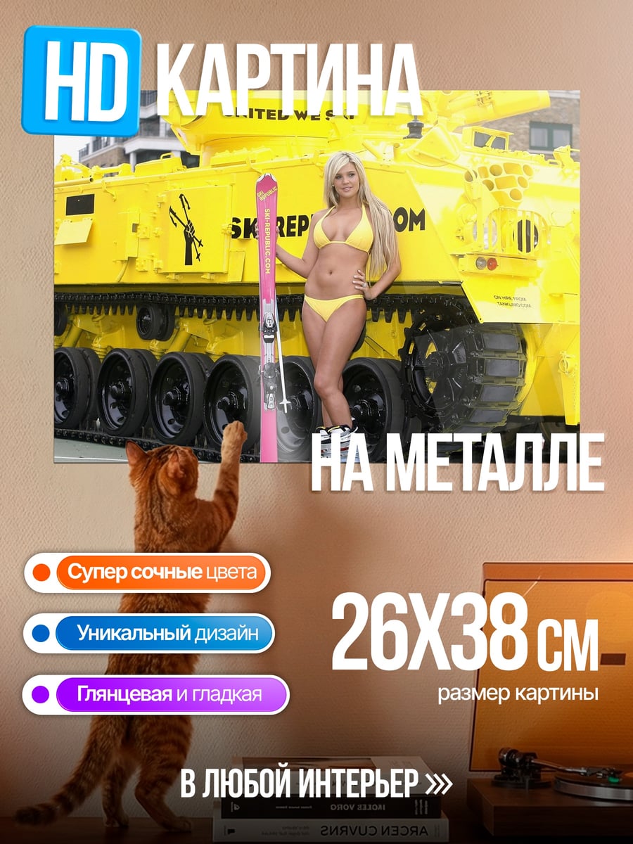 Картина на металле Девушка на танке