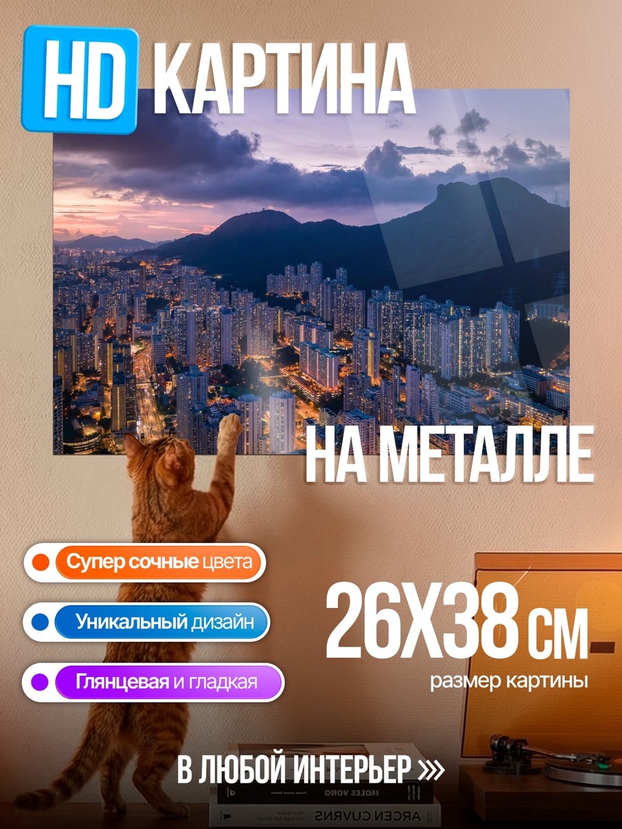 Картина на металле городские джунгли закат