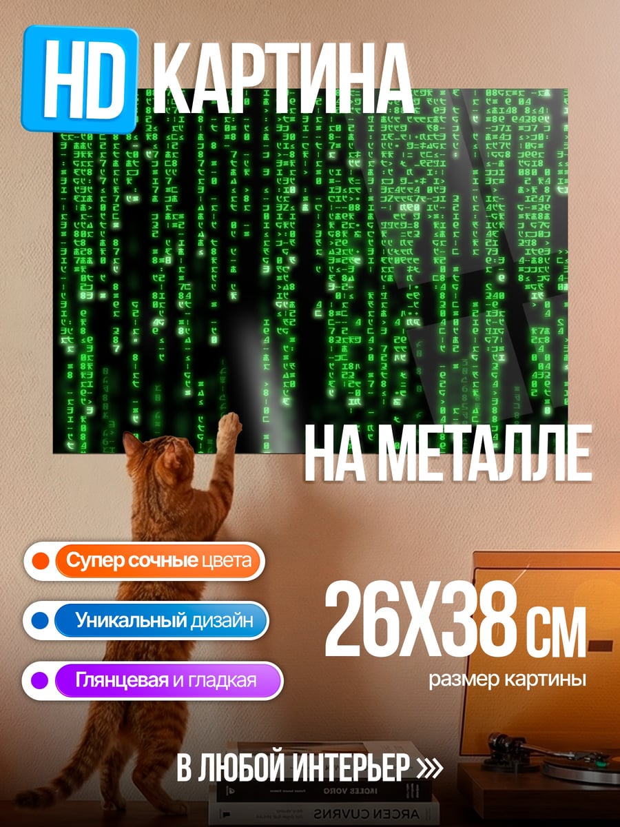 Картина на металле Цифровой дождь