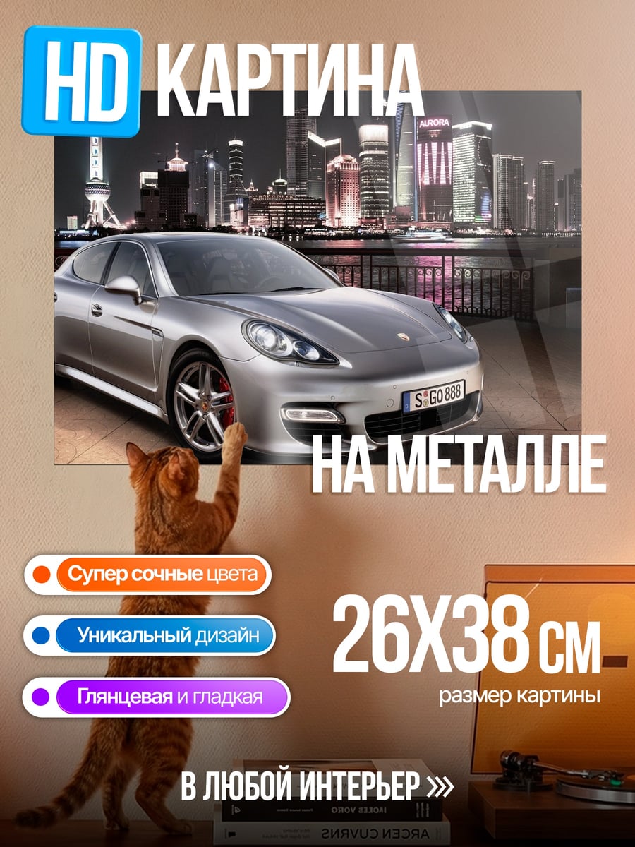 Картина на металле Серебряный Порше