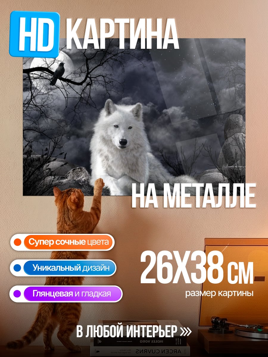 Картина на металле Белый волк