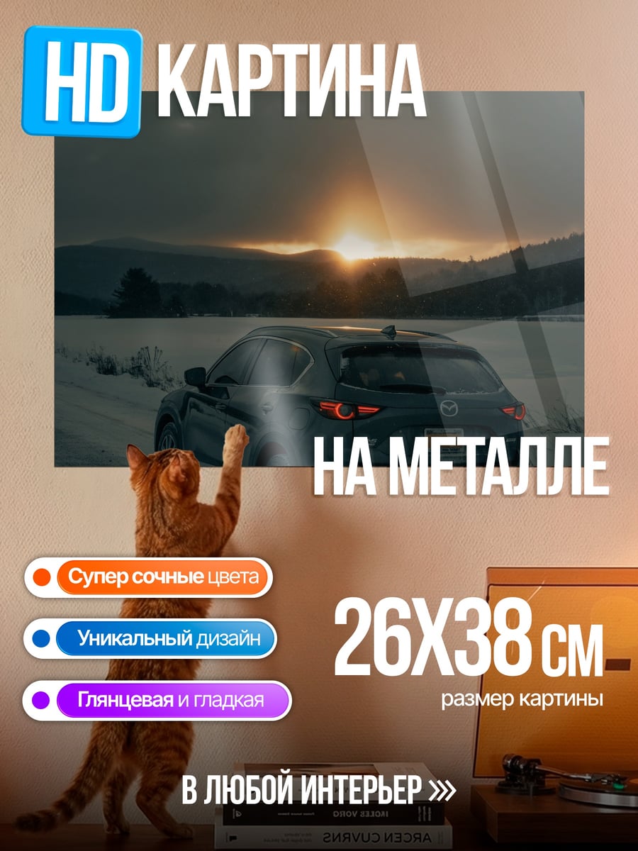 Картина на металле Закат над дорогой