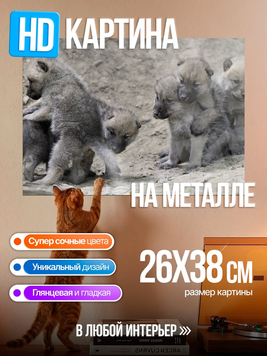 Картина на металле Волчата