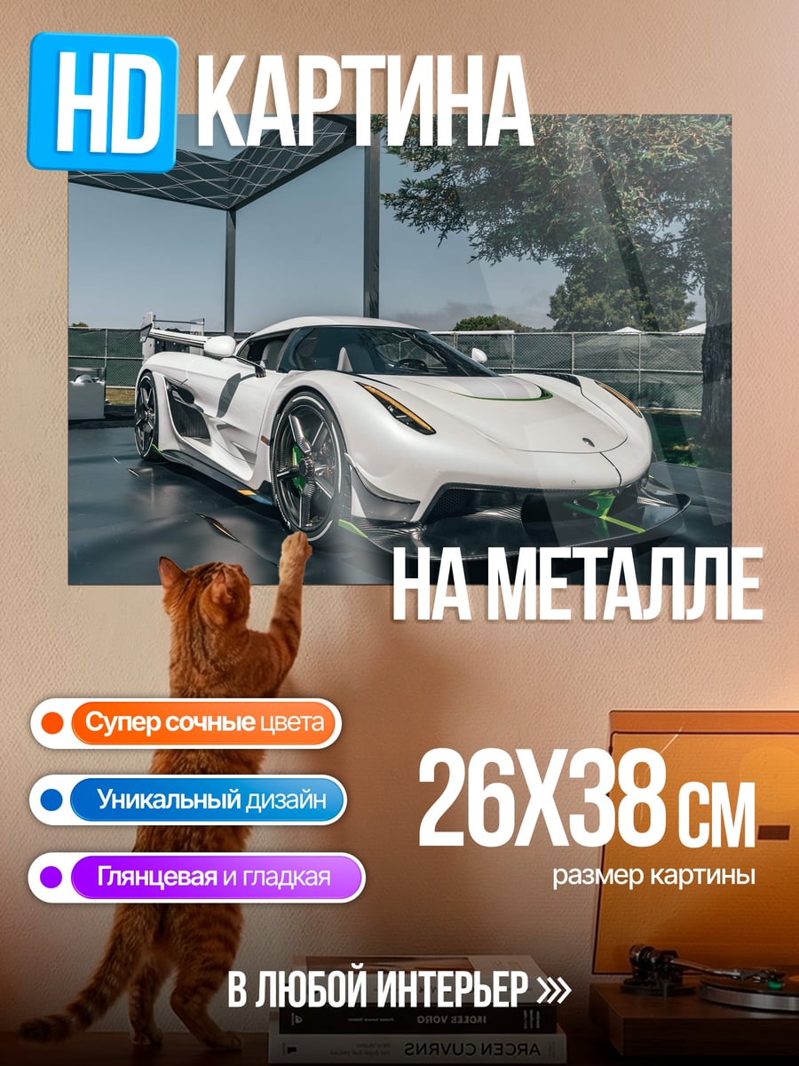 Картина на металле Белый Koenigsegg