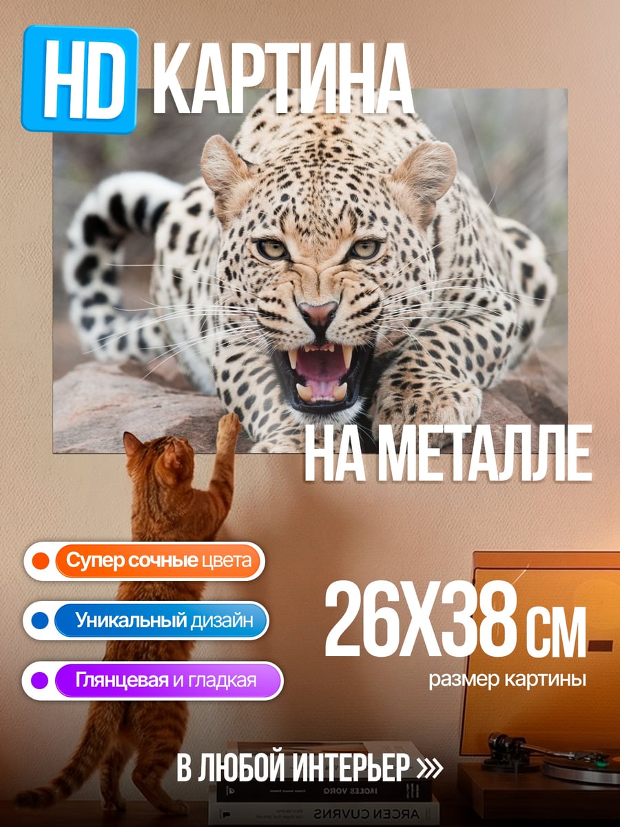 Картина на металле Рычащий леопард