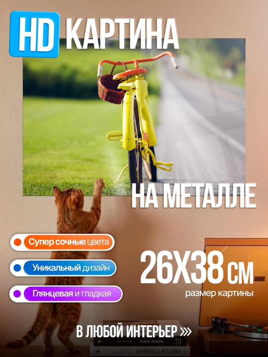 Картина на металле Желтый велосипед