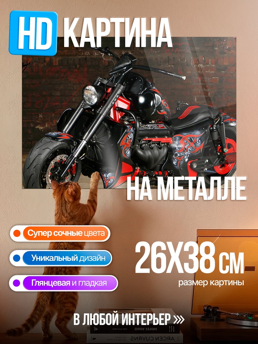 Картина на металле Черный байк