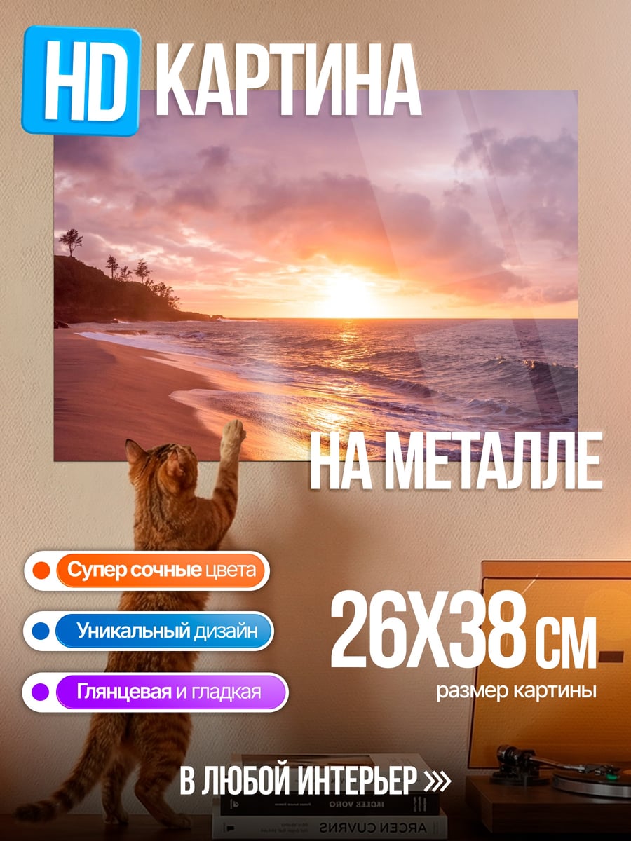 Картина на металле Закат на пляже