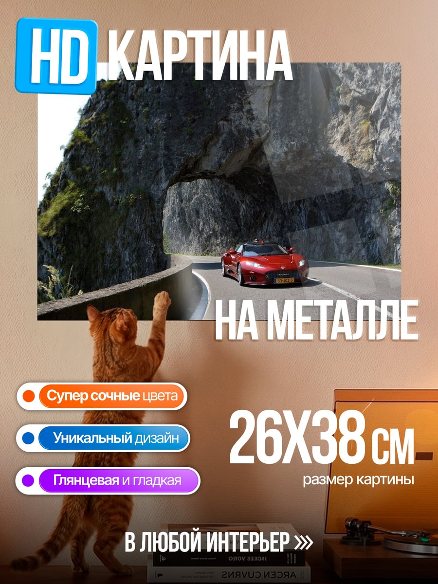 Картина на металле Красная машина в туннеле