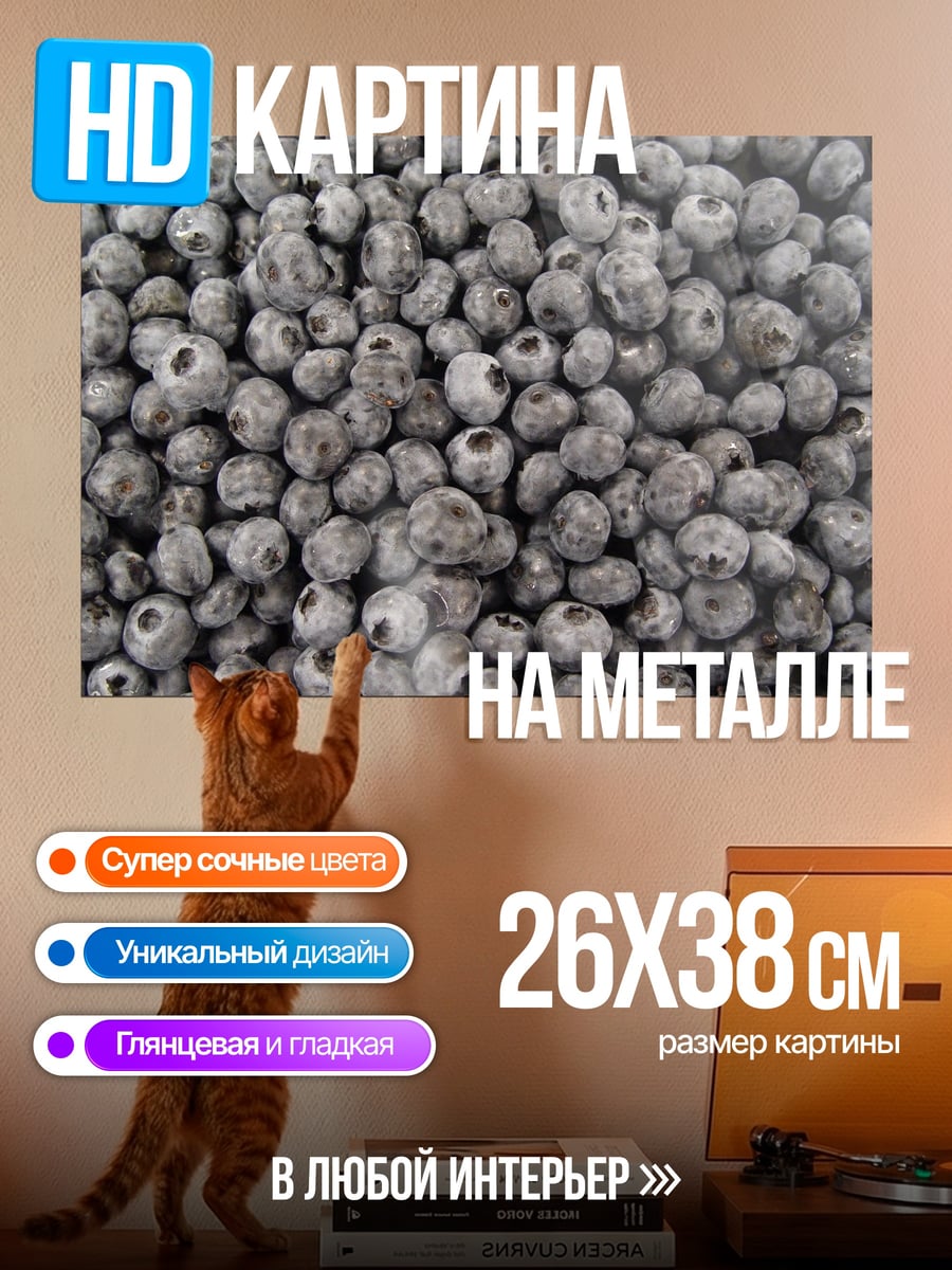 Картина на металле Черника крупным планом
