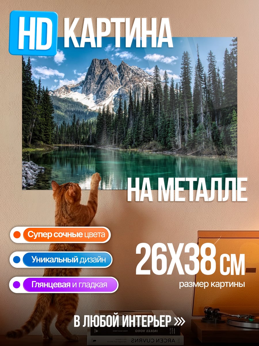 Картина на металле Горное озеро с елями