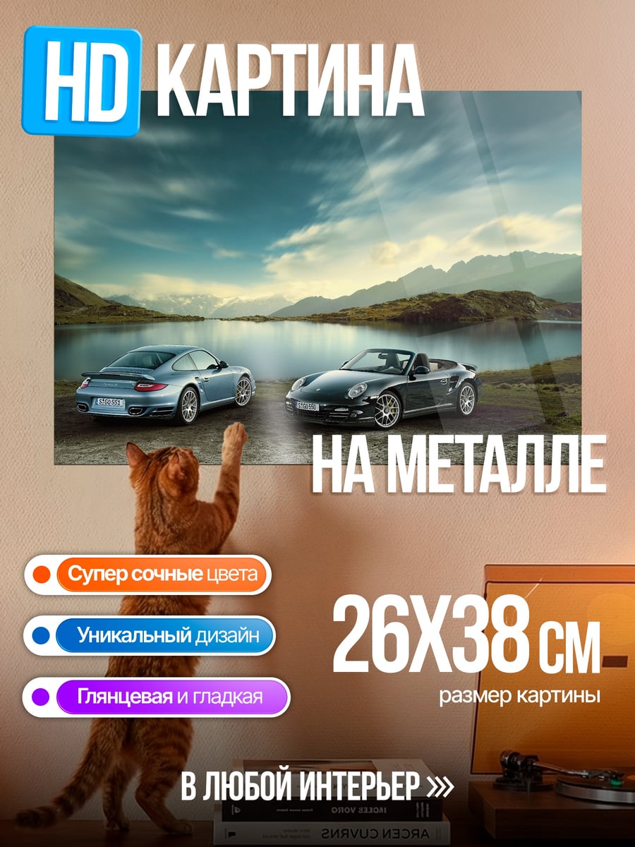 Картина на металле Два Порше у озера